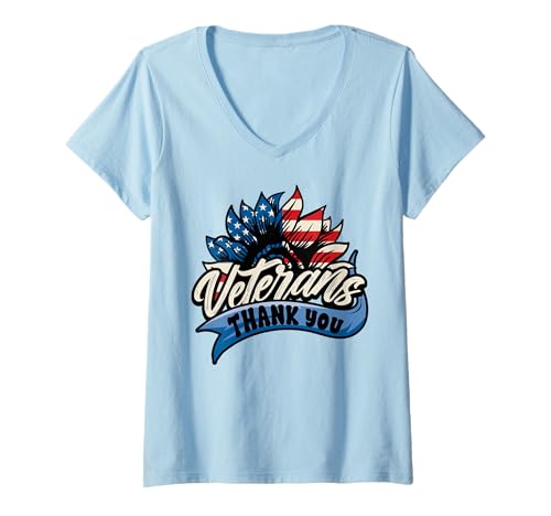 Damen Dankeschön Veterans Day Service Sonnenblume US Flagge T-Shirt mit V-Ausschnitt Damen Dankeschön Veterans Day Service Sonnenblume US Flagge T-Shirt mit V-Ausschnitt von InGENIUS Veterans Day Hemden & Geschenke