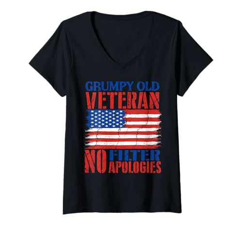 Damen Grumpy Old Veterans Day US Flag Military No Filter T-Shirt mit V-Ausschnitt Damen Grumpy Old Veterans Day US Flag Military No Filter T-Shirt mit V-Ausschnitt von InGENIUS Veterans Day Hemden & Geschenke