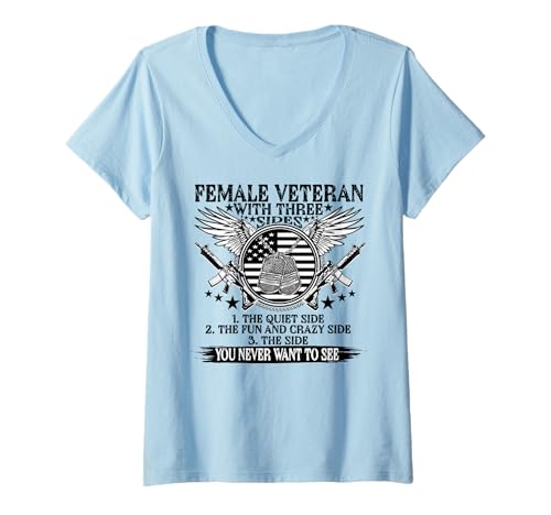 Damen Lustige weibliche Veteran Tag DREI Seiten patriotische T-Shirt mit V-Ausschnitt Damen Lustige weibliche Veteran Tag DREI Seiten patriotische T-Shirt mit V-Ausschnitt von InGENIUS Veterans Day Hemden & Geschenke
