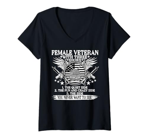 Damen Lustige weibliche Veteran Tag DREI Seiten patriotische T-Shirt mit V-Ausschnitt Damen Lustige weibliche Veteran Tag DREI Seiten patriotische T-Shirt mit V-Ausschnitt von InGENIUS Veterans Day Hemden & Geschenke