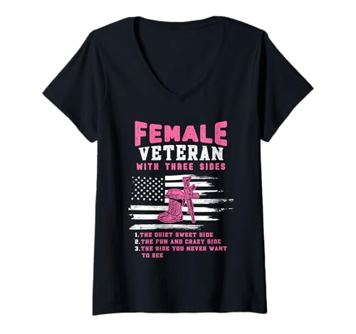 Damen Lustige weibliche Veteran Tag DREI Seiten patriotische T-Shirt mit V-Ausschnitt Damen Lustige weibliche Veteran Tag DREI Seiten patriotische T-Shirt mit V-Ausschnitt von InGENIUS Veterans Day Hemden & Geschenke