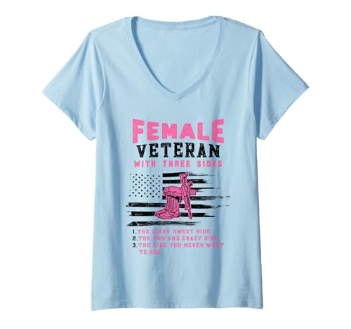 Damen Lustige weibliche Veteran Tag DREI Seiten patriotische T-Shirt mit V-Ausschnitt Damen Lustige weibliche Veteran Tag DREI Seiten patriotische T-Shirt mit V-Ausschnitt von InGENIUS Veterans Day Hemden & Geschenke