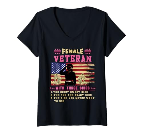 Damen Lustige weibliche Veteran Tag DREI Seiten patriotische T-Shirt mit V-Ausschnitt Damen Lustige weibliche Veteran Tag DREI Seiten patriotische T-Shirt mit V-Ausschnitt von InGENIUS Veterans Day Hemden & Geschenke