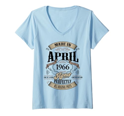 Damen Vintage 60. Geburtstag Legende April 1966 60 Jahre alt T-Shirt mit V-Ausschnitt von InGENIUS Vintage Geburtstagsshirts & Geschenke