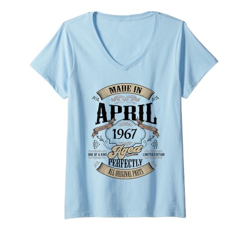 Damen Vintage 60. Geburtstag Legende April 1967 60 Jahre alt T-Shirt mit V-Ausschnitt von InGENIUS Vintage Geburtstagsshirts & Geschenke
