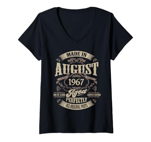 Damen Vintage 60. Geburtstag Legende August 1967 60 Jahre alt T-Shirt mit V-Ausschnitt von InGENIUS Vintage Geburtstagsshirts & Geschenke