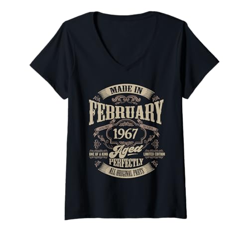 Damen Vintage 60. Geburtstag Legende Februar 1967 60 Jahre alt T-Shirt mit V-Ausschnitt von InGENIUS Vintage Geburtstagsshirts & Geschenke