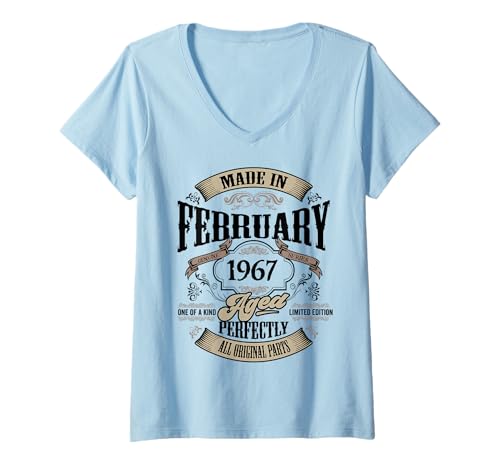 Damen Vintage 60. Geburtstag Legende Februar 1967 60 Jahre alt T-Shirt mit V-Ausschnitt von InGENIUS Vintage Geburtstagsshirts & Geschenke