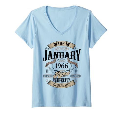 Damen Vintage 60. Geburtstag Legende Januar 1966 60 Jahre alt T-Shirt mit V-Ausschnitt von InGENIUS Vintage Geburtstagsshirts & Geschenke
