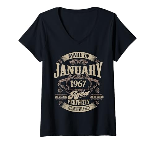Damen Vintage 60. Geburtstag Legende Januar 1967 60 Jahre alt T-Shirt mit V-Ausschnitt von InGENIUS Vintage Geburtstagsshirts & Geschenke