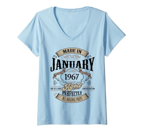 Damen Vintage 60. Geburtstag Legende Januar 1967 60 Jahre alt T-Shirt mit V-Ausschnitt von InGENIUS Vintage Geburtstagsshirts & Geschenke
