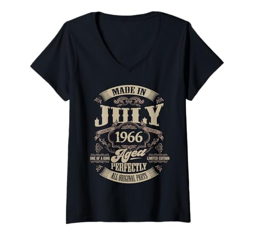 Damen Vintage 60. Geburtstag Legende Juli 1966 60 Jahre alt T-Shirt mit V-Ausschnitt von InGENIUS Vintage Geburtstagsshirts & Geschenke