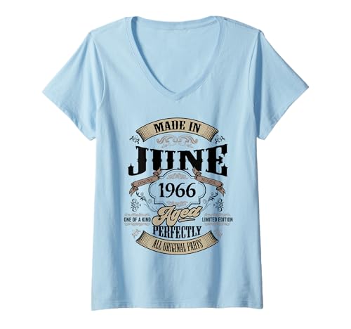 Damen Vintage 60. Geburtstag Legende Juni 1966 60 Jahre alt T-Shirt mit V-Ausschnitt von InGENIUS Vintage Geburtstagsshirts & Geschenke