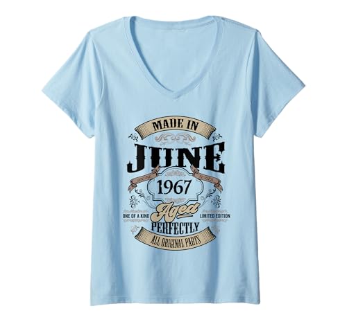 Damen Vintage 60. Geburtstag Legende Juni 1967 60 Jahre alt T-Shirt mit V-Ausschnitt von InGENIUS Vintage Geburtstagsshirts & Geschenke