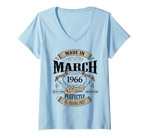 Damen Vintage 60. Geburtstag Legende März 1966 60 Jahre alt T-Shirt mit V-Ausschnitt von InGENIUS Vintage Geburtstagsshirts & Geschenke