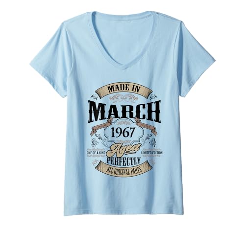 Damen Vintage 60. Geburtstag Legende März 1967 60 Jahre alt T-Shirt mit V-Ausschnitt von InGENIUS Vintage Geburtstagsshirts & Geschenke