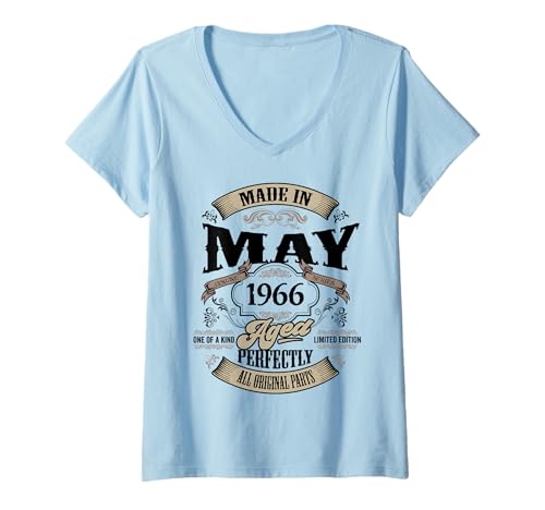 Damen Vintage 60. Geburtstag Legende Mai 1966 60 Jahre alt T-Shirt mit V-Ausschnitt von InGENIUS Vintage Geburtstagsshirts & Geschenke