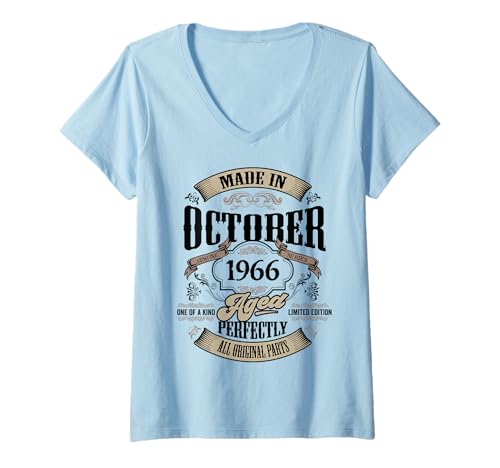 Damen Vintage 60. Geburtstag Legende Oktober 1966 60 Jahre alt T-Shirt mit V-Ausschnitt von InGENIUS Vintage Geburtstagsshirts & Geschenke