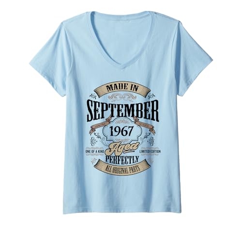 Damen Vintage 60. Geburtstag Legende September 1967 60 Jahre alt T-Shirt mit V-Ausschnitt von InGENIUS Vintage Geburtstagsshirts & Geschenke