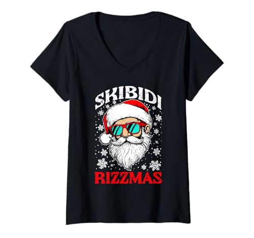 Damen Weihnachten Skibidi Rizz Rizzmas Funny Santa Sigma Bruh Gen T-Shirt mit V-Ausschnitt Damen Weihnachten Skibidi Rizz Rizzmas Funny Santa Sigma Bruh Gen T-Shirt mit V-Ausschnitt von InGENIUS Weihnachts-Rizz Shirts & Geschenke
