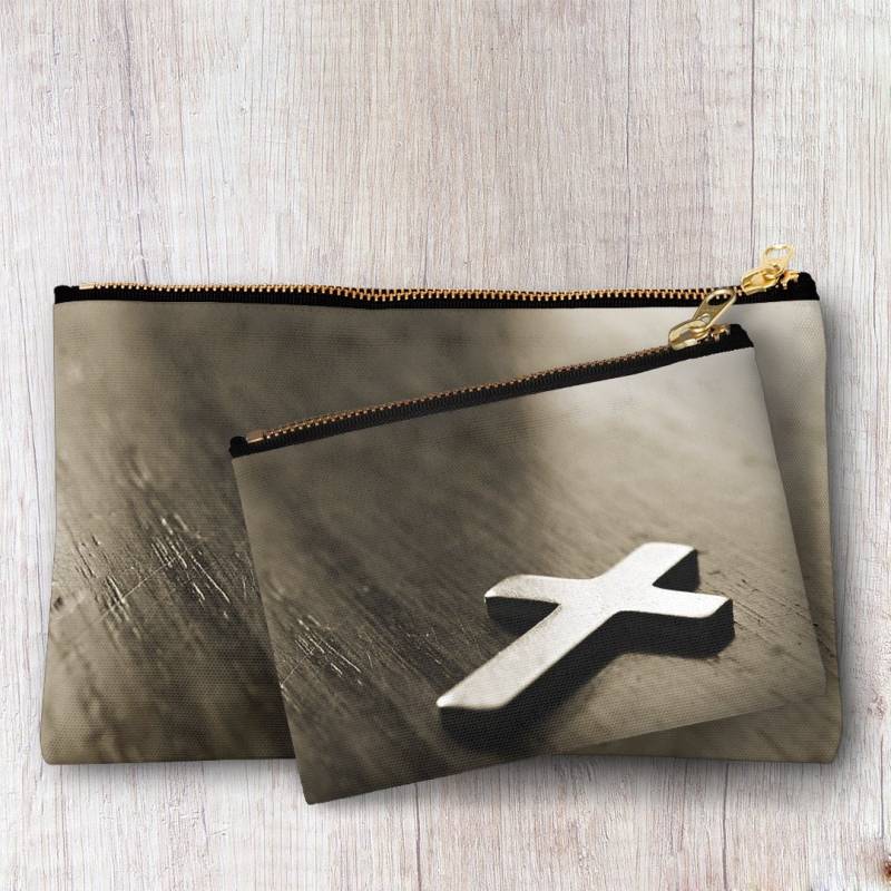 Christian Cross Foto Reißverschluss Beutel, Sepia Braun Make-Up Und Abendtasche, Zubehör Clutch, Reise-Make-Up-Tasche, Personalisierte Tasche von InLightImagery