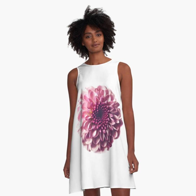 Rosa Blumen Eine Linie Kleid, Rosa Blume Und Weiß Mini-Kleid, A-Line Flare Skater Minimale Mini-Kleid von InLightImagery