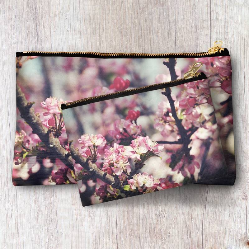 Rosa Krabbenapfel Blume Reißverschluss Beutel, Floral Make-Up Abend Tasche Zubehör Kupplung, Kosmetiktasche Personalisierte Brautjungfer Beste von InLightImagery