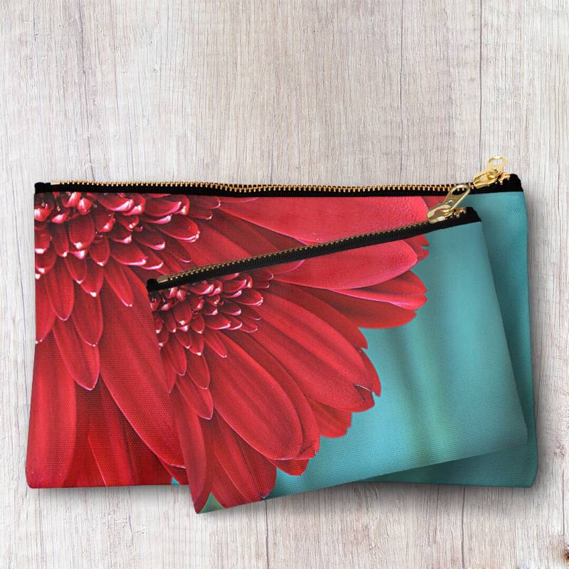 Rote Gerbera Gänseblümchen Blume Reißverschluss Beutel, Rot Und Petrol Blumen Abendtasche, Personalisierte Brautjungfer Beste Freundin Sorority von InLightImagery