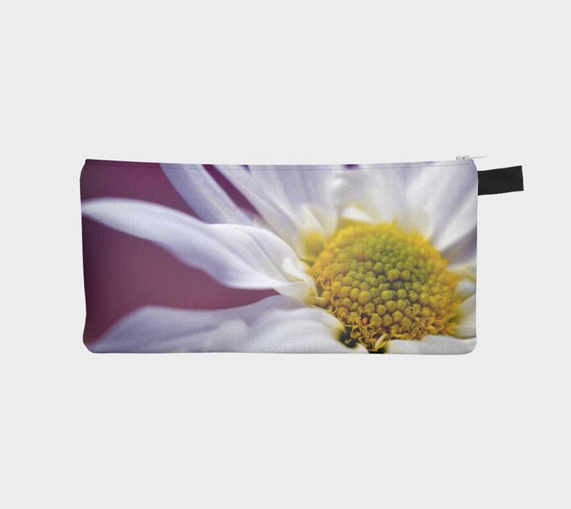 Weiße Gänseblümchen Blume Bleistift Fall, Canvas Make-Up Tasche, Floral Reißverschluss Beutel, Kosmetiktasche, Kleine Tasche von InLightImagery
