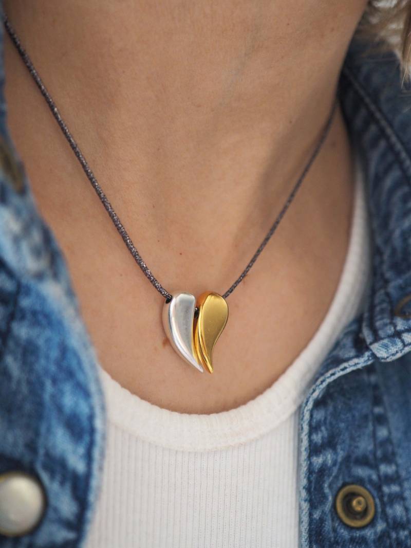 Zweifarbiges Herz Anhänger Silber & Gold Anhänger, Handgemacht in Griechenland von InLoveAgainGreece