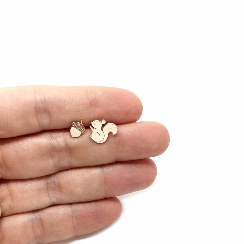 Eichhörnchen Und Eichel Herbst Blatt Ohrstecker - Sterling Silber 925 Vergoldet Eichhörnchen Und Eichel Herbst Blatt Ohrstecker - Sterling Silber 925 Vergoldet von InLoveJewelAthens