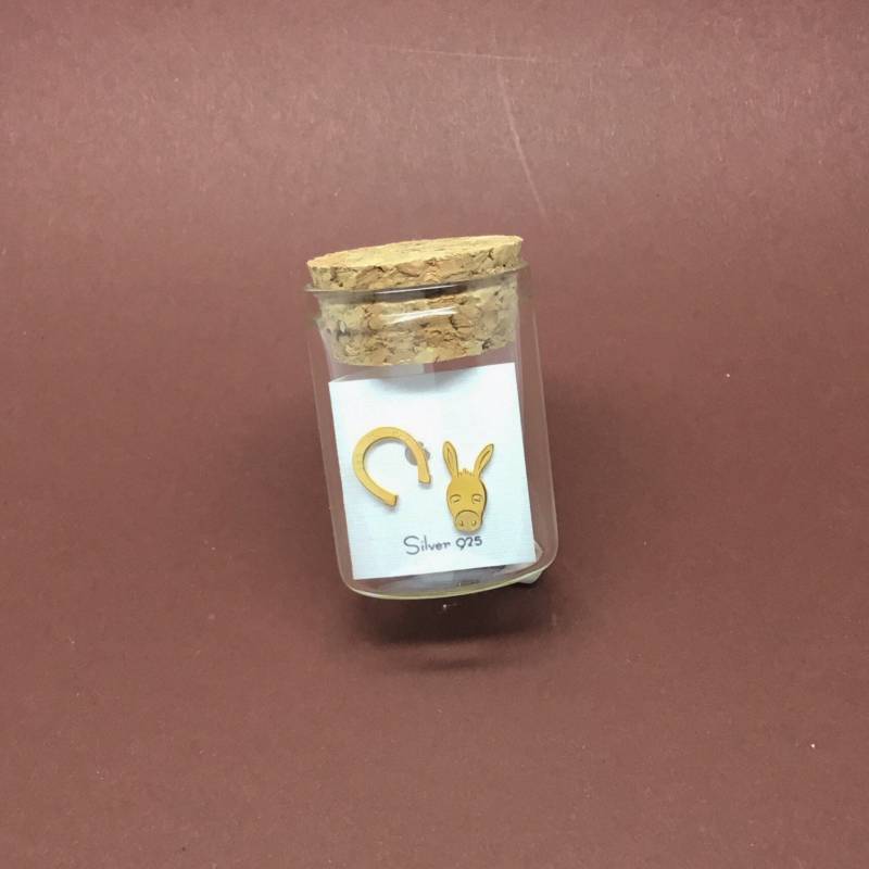 Esel Und Hufeisen Ohrstecker, Liebe Tiere, Sterling Silber 925, Vergoldet von InLoveJewelAthens