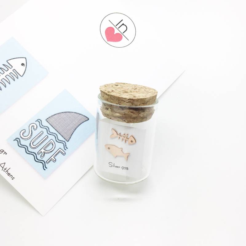 Fishbone & Hai Ohrstecker in Sterling Silber 925 von InLoveJewelAthens