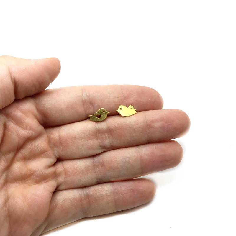 Vogel-Ohrstecker, Süßes Schmuckstück, Tier, Ostergeschenk, Sterlingsilber 925, Vergoldet von InLoveJewelAthens