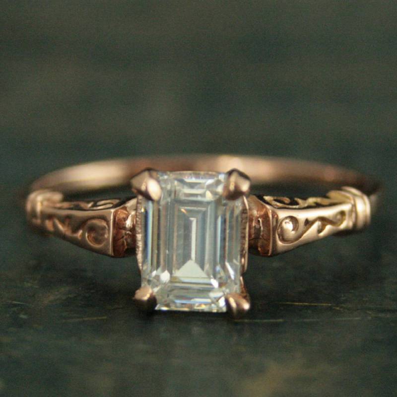 Rose Gold Verlobungsring Smaragdschliff Oktagon Ring Moissanite Charles Und Colvard Hand Gegossen Exclusive von InMyLifebyBlazerArts