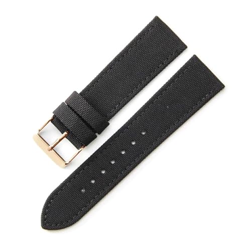 InOmak 20/22mm Nylon Watch Band Canvas Uhrengurt, Black-Rose Gold Pin, 22mm von InOmak