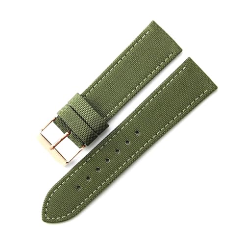 InOmak 20/22mm Nylon Watch Band Canvas Uhrengurt, Green-Rose Gold Pin, 20mm von InOmak