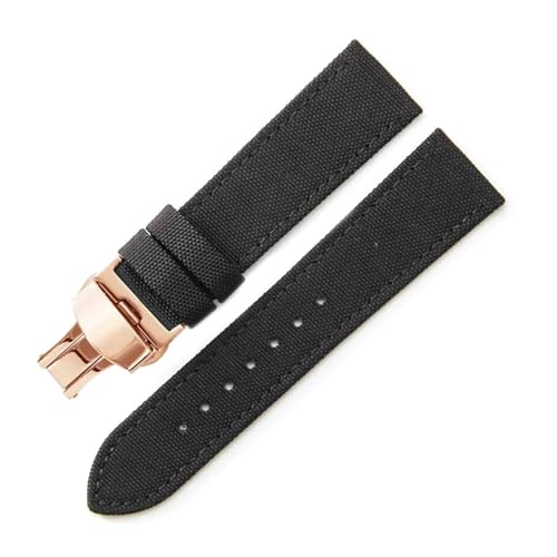 InOmak 20/22mm Nylon Watch Band Canvas Uhrengurt, Schwarz-Rose-Gold, 20mm von InOmak