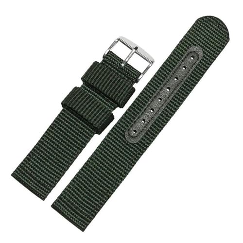 InOmak Canvas Nylon Uhren Band 16-24mm atmungsaktives Stoff Uhrengurt, B-Army Green, 22mm Silberschnalle von InOmak