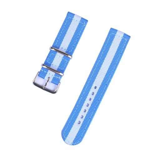 InOmak Canvas Uhrengurt 18-24mm Stoff Nylon Uhrband, Hellblau Weiß, 22mm von InOmak