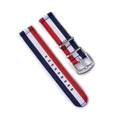 InOmak Canvas Uhrengurt 20/22mm Sport Ersatzwachenband, Blau weiß Rot, 18mm von InOmak