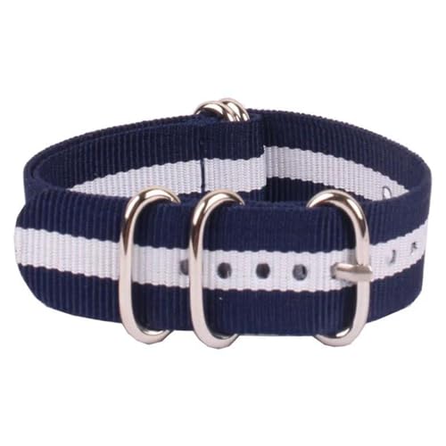 InOmak Canvas Watch Band 16-24mm Fasergewebe Nylon Uhrengurte, Navy White Navy, 18mm von InOmak