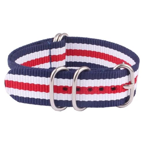 InOmak Canvas Watch Band 16-24mm Fasergewebe Nylon Uhrengurte, Navy White Red Ba, 22mm von InOmak