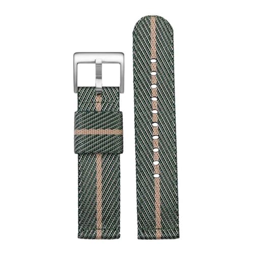 InOmak Canvas Watch Band 18-24mm NATO Uhrengurte, Grüner beige Silber, 18mm von InOmak