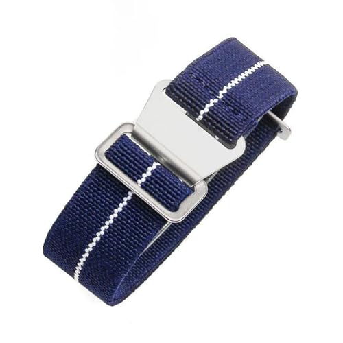 InOmak Fabric Watchband 18-22mm elastisches Nylon-Uhrenband, Dunkelblau weiß, 20mm schwarze Schnalle von InOmak