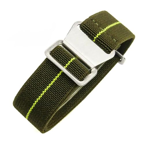 InOmak Fabric Watchband 18-22mm elastisches Nylon-Uhrenband, Grün Gelb, 20mm silberne Schnalle von InOmak