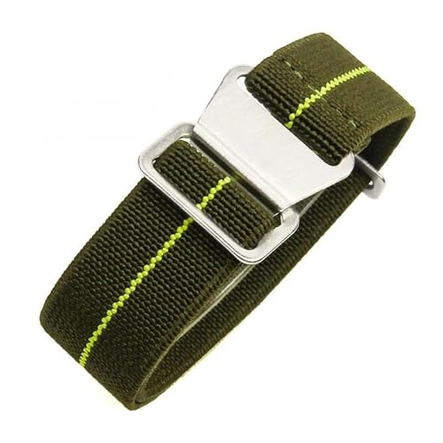 InOmak Fabric Watchband 18-22mm elastisches Nylon-Uhrenband, Grün Gelb, 22mm goldene Schnalle von InOmak