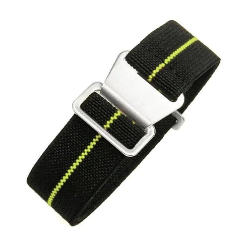 InOmak Fabric Watchband 18-22mm elastisches Nylon-Uhrenband, Schwarz Gelb, 20mm silberne Schnalle von InOmak