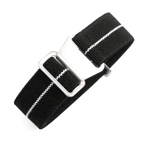 InOmak Fabric Watchband 18-22mm elastisches Nylon-Uhrenband, Schwarz-Weiss, 20mm silberne Schnalle von InOmak