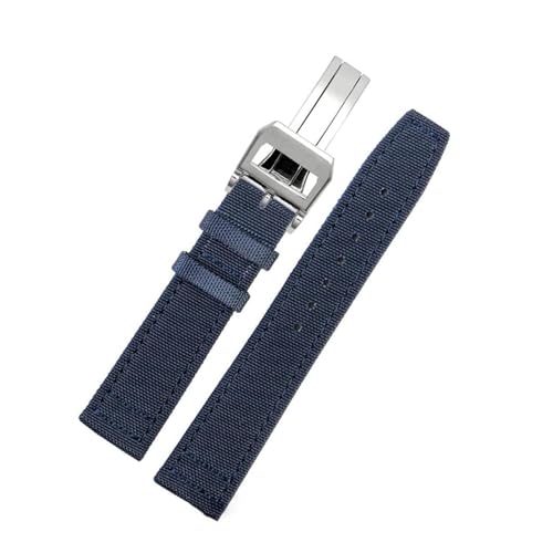 InOmak Nylon Armbandwatchgurte 20/21/22mm Nylon Canvas Fabric Watch Band, Blaues Falten, 21mm Silberverschluss von InOmak